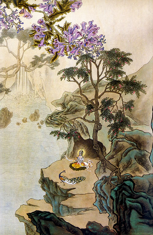 Krsna sitting on a cliff