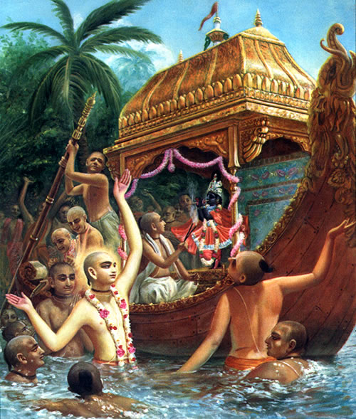 Lord Caitanya celebrates a boat festival of Lord Krsna.