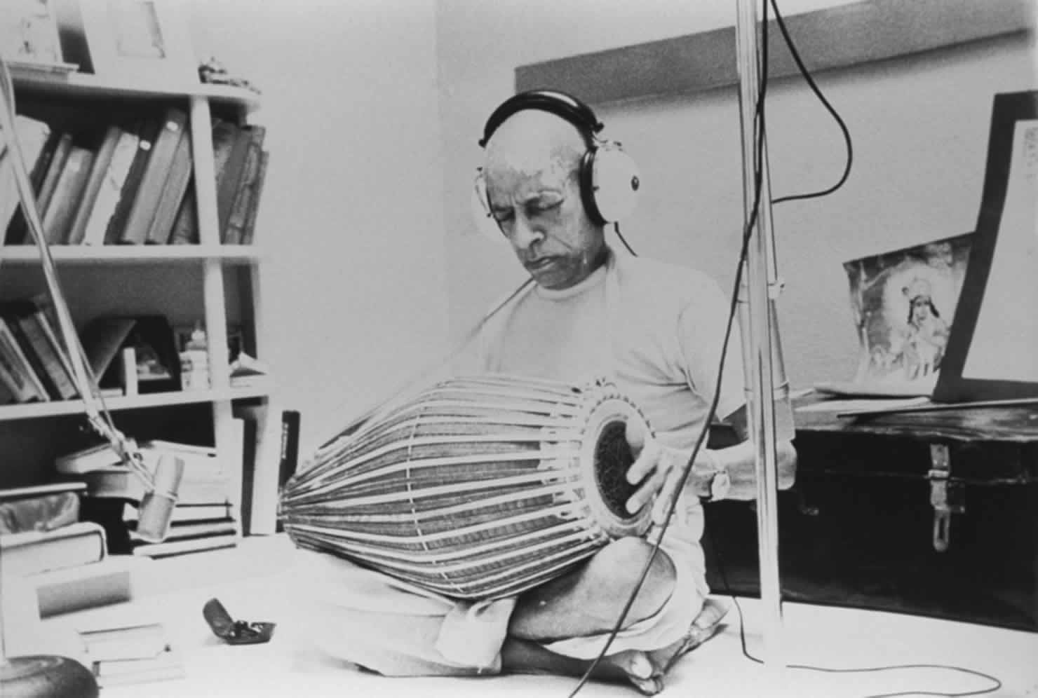 Srila Prabhupada recording mrdanga