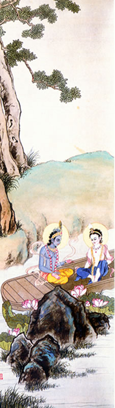 Krsna and Balarama on a boat