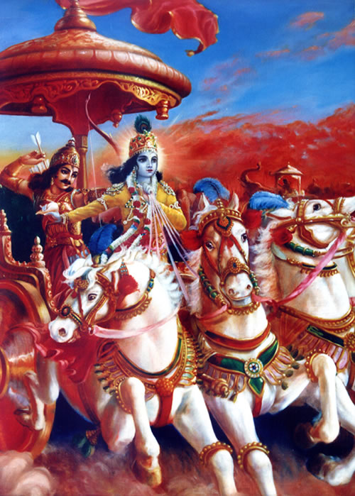 Krsna and Arjuna on the battlefield