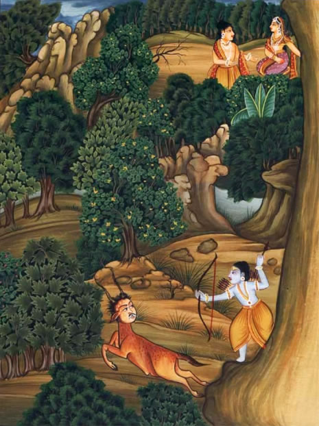 Rama is lured away from Sita so that Ravana can kidnap her