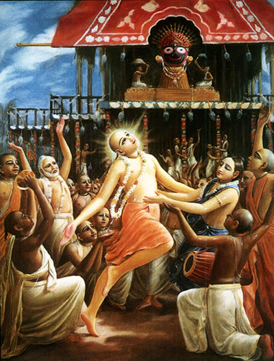 Lord Caitanya dances in front of Lord Jagannath