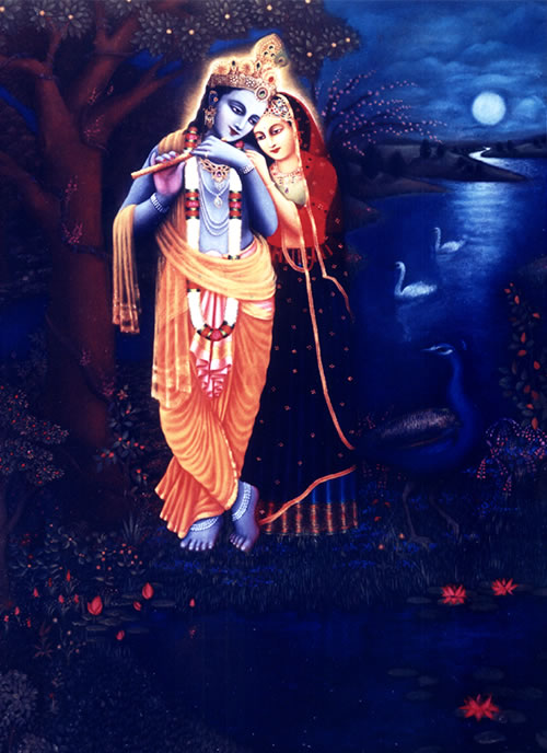 Radha Krsna on the banks of the Yamuna under the Moonlight
